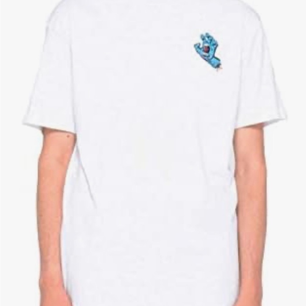 Santa Cruz Skateboards XL White Tee with Blue Screaming Hand  Graphic
